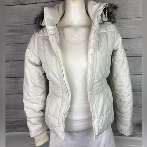 Aeropostale Girls Junior Small Warm Winter Coat with Faux Fur Hood White